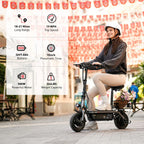 iScooter electric scooter with seat, 37/21 mile range, 28/19/15.6 mph top speed, dual suspension scooter with basket