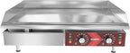 14 Inch Electric Griddle, Non-Stick Flat Top Grill Commercial Electric Countertop Griddles Stainless Steel Adjustable Temperature Control 90??F-575??F for Home or Restaurant Use