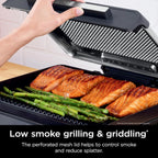 Ninja Griddle and Indoor Grill, 14’�? Electric Grill, For Steak, Burgers, Salmon, Veggies, and More, Pancake Griddle, Nonstick, Dishwasher Safe, 500F, Even Cooking, Silver, GR101