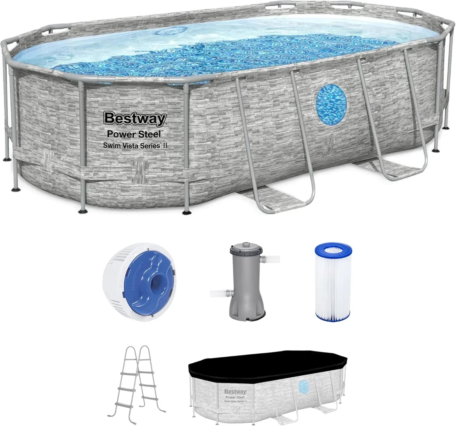 Power Steel Swim Vista Series II 14' x 8' 2" x 39.5" Above Ground Outdoor Swimming Pool Set