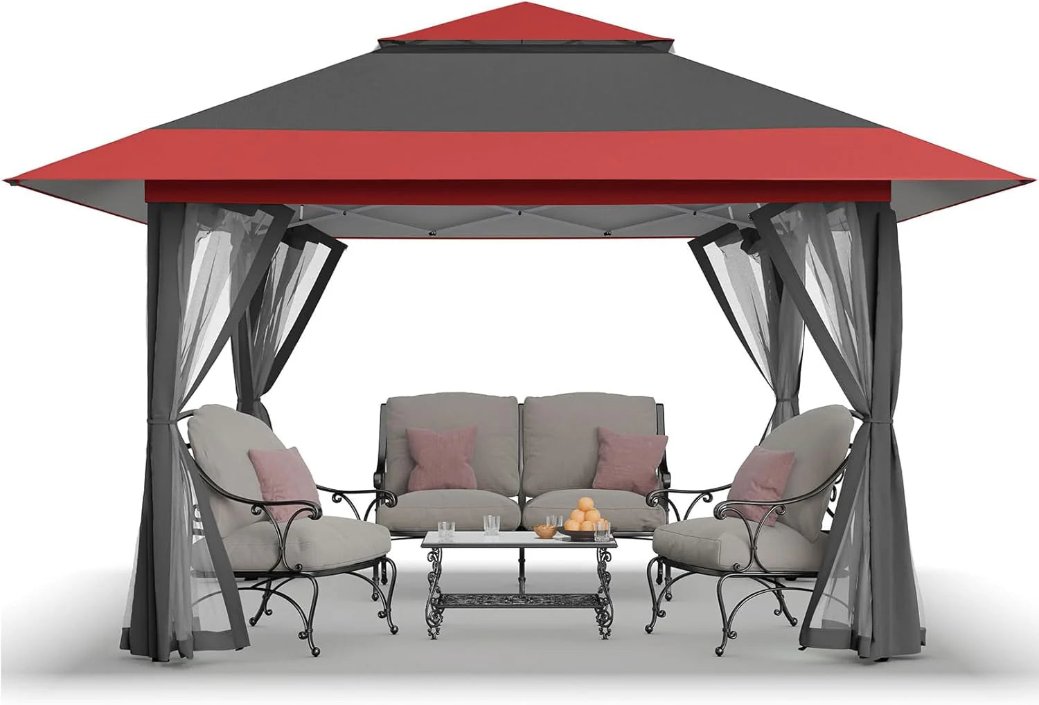 CROWN SHADES 13x13 Pop Up Gazebo, Canopy Tent, Gazebos on Clearance - Outdoor Gazebo for Backyard & Patio Furniture - Carpa Pop Up Tent with Wheeled STO-N-Go Cover Bag (Beige & Coffee)