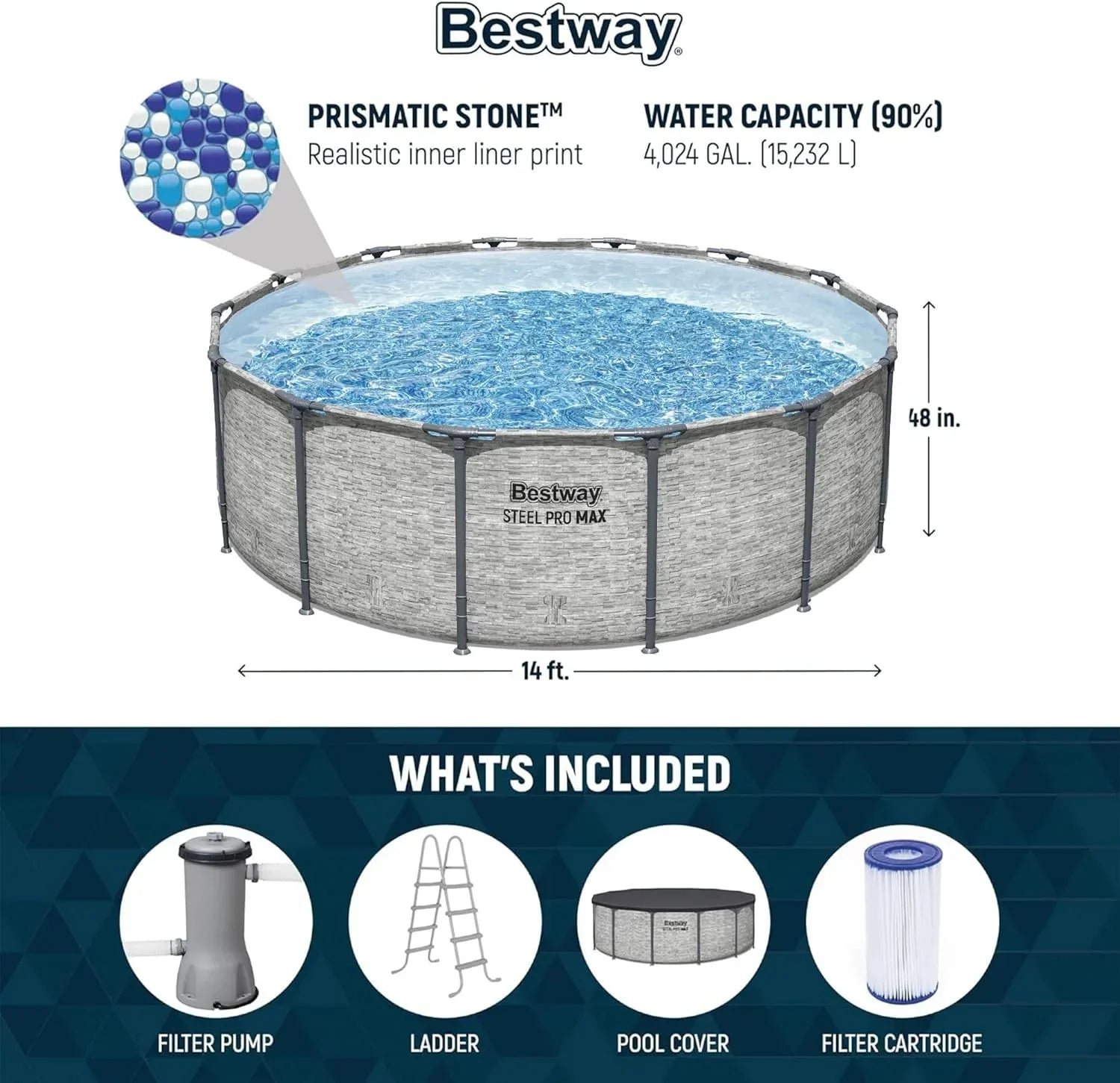 Steel Pro MAX 14 Foot x 48 Inch Round Metal Frame Above Ground Outdoor Swimming Pool Set