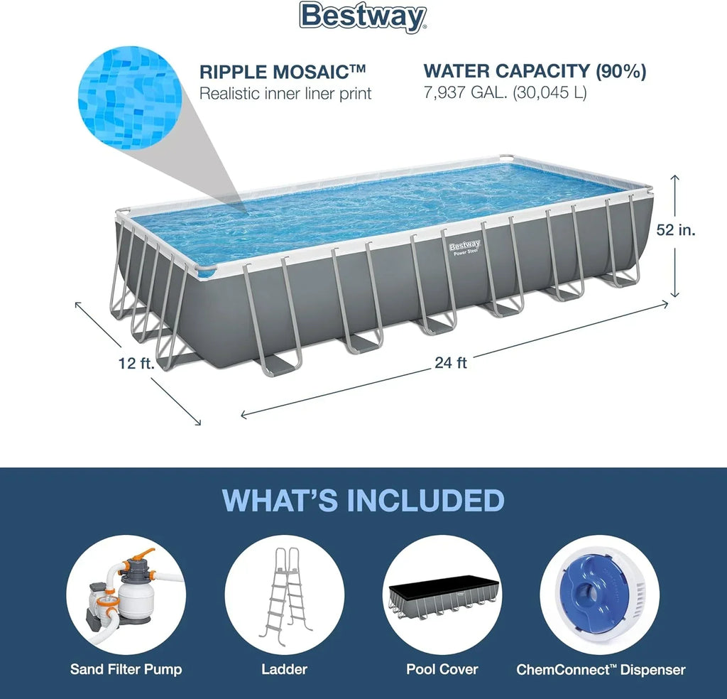 Power Steel 14' x 8'2" x 39.5" Oval Above Ground Pool Set Includes 530gal Filter Pump Ladder
