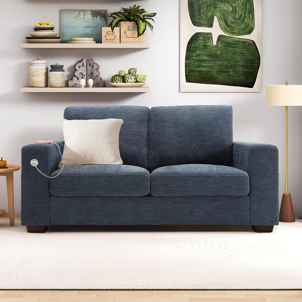 Hanherry 89" Sofa for Living Room, Modern Comfy Sofa with Medium Firm Seat Cushion, Removable Cover,Wide Armrest,USB/Type-C Port,Chenille Fabric Couches for Small Space,Apartment