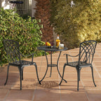 NUU GARDEN Bistro Set 3 Piece Outdoor Cast Aluminum Patio Bistro Set Patio Table and Chairs Set of 2 with Umbrella Hole and Gray Cushions, Black