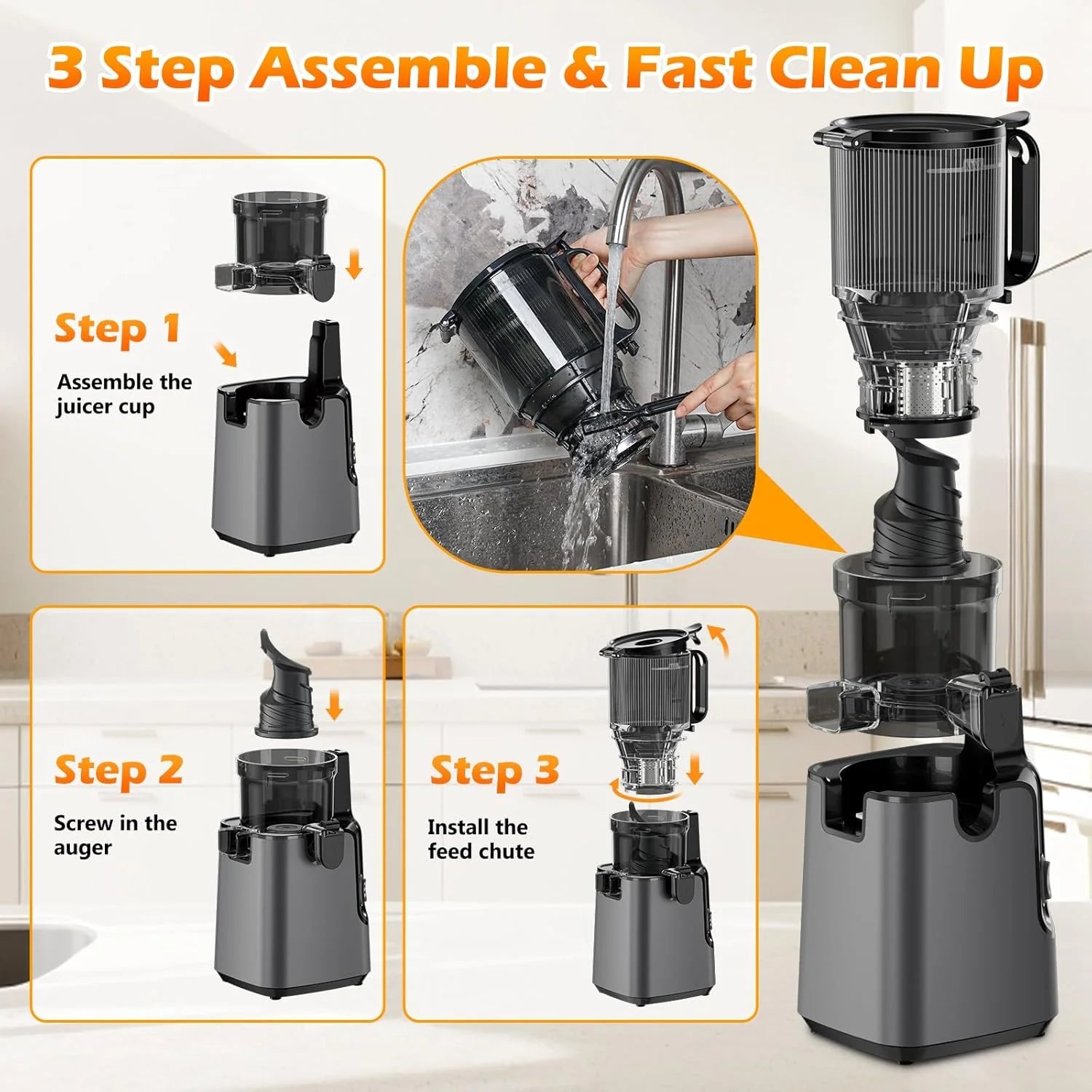 Juicer Machines with 5.8" Large Feed Chute Cold Press Juicer Slow Masticating juicer