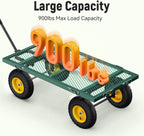 Steel Garden Cart, 2-in-1 1400 lbs Heavy Duty Utility Wagon, with Removable Mesh Sides to Convert into Flatbed, 240�� U-Turn 13" Pneumatic Tires Garden Wagon for Farm Yard Lawn Garden Camping