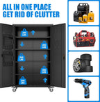 Aobabo 73''H Metal Garage Storage Cabinet with Wheels,Steel Cabinets with 2 Doors and 4 Adjustable Shelves for Home Office,Required Assembly,Black