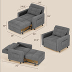 Sofa Bed Chair 3 in 1 Convertible Pullout Single Sleeper Chair Bed Spacious Multifunctional Sofa