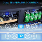 24 inch Wine Cooler, 46 Bottle - Dual Zone Built-in or Freestanding Fridge with Stainless Steel Reversible Glass Door, for Home, Kitchen, or Office.