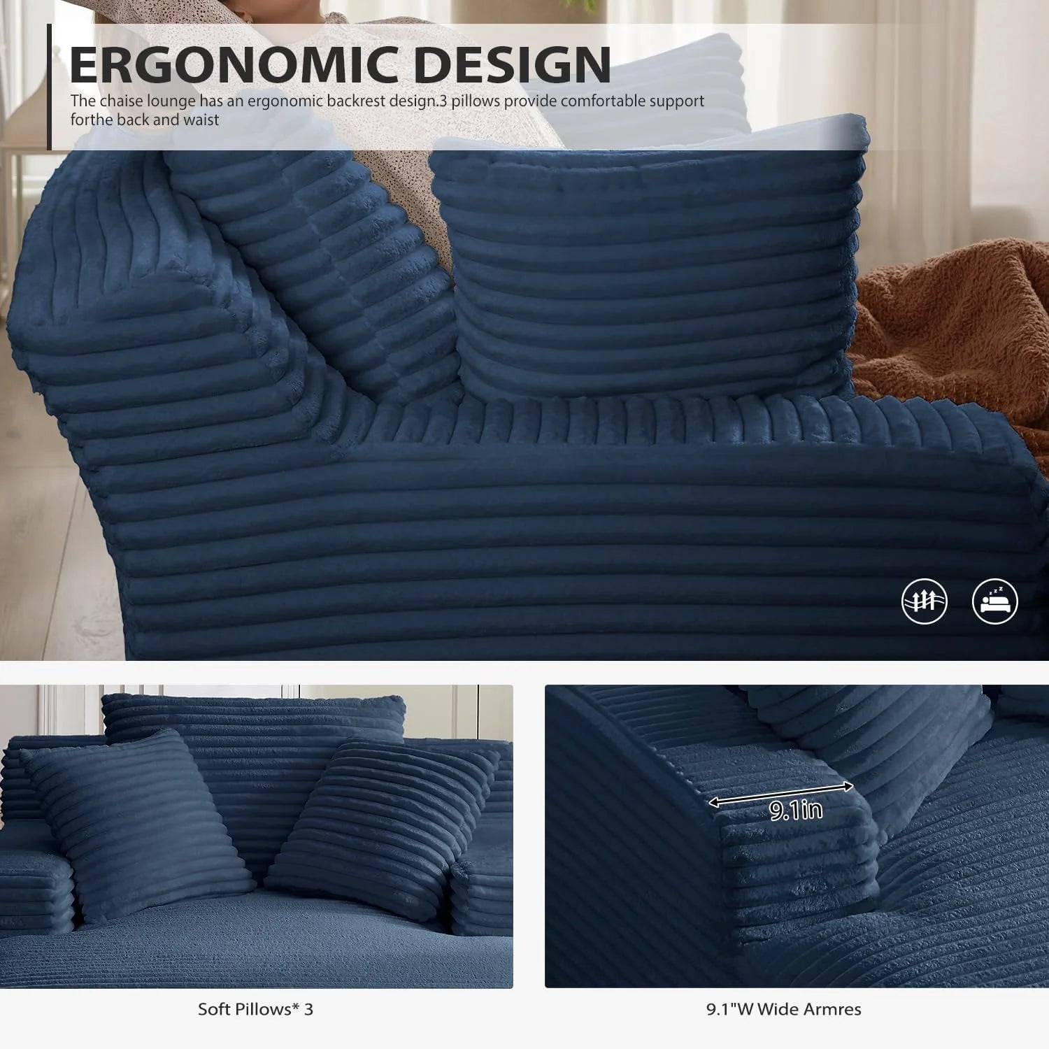 50-inch indoor recliner, oversized corduroy upholstered boneless sofa bed, deep sleeper sofa reading chair, cloud sofa, living room sofa
