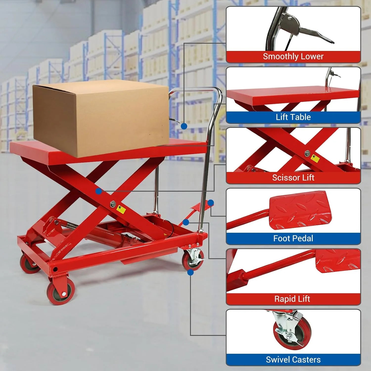 660LBS Hydraulic Lift Table Cart ?C 31" Lift Height, Double Scissor Design with 4 Wheels & Non-Slip Pad for Material Handling