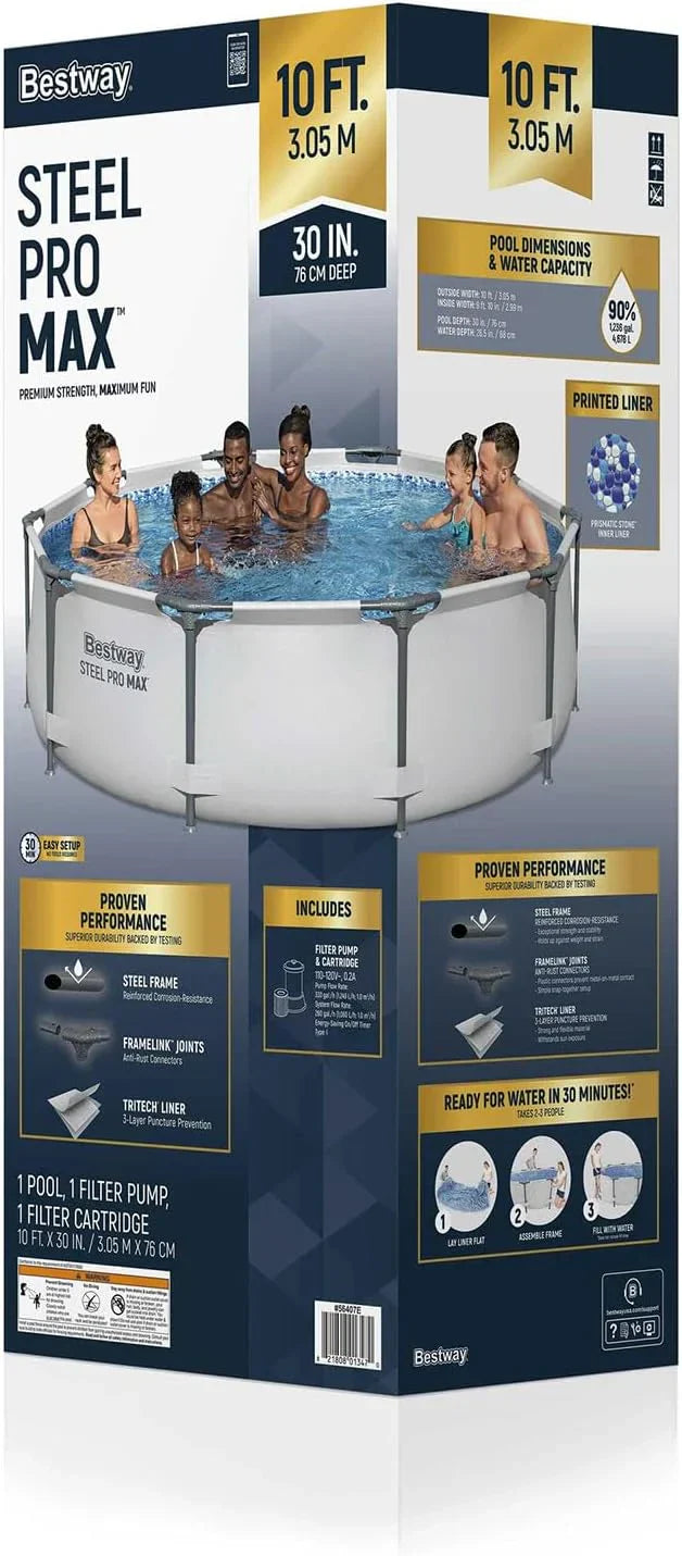 Steel Pro MAX 10 Foot x 30 Inch Round Metal Frame Above Ground Backyard Swimming Pool Set