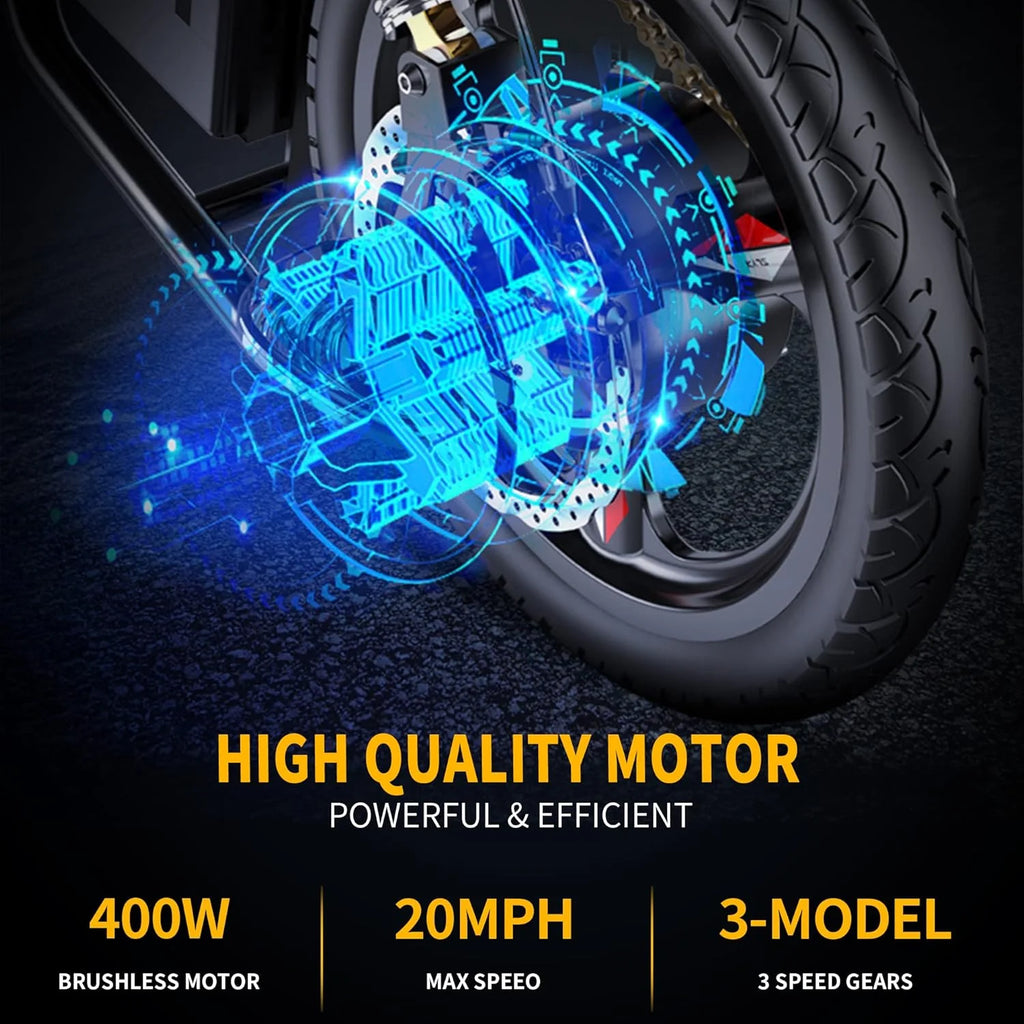 Ebikes for Adults, 400W Motor 22MPH Max Speed, 14?? Tire, 48V 15AH Removable Battery for Electric Bike, Multi-Shock Absorption, City Commuter, Foldable Adult Electric Bicycles