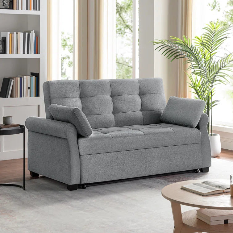 Serta Sabrina 73" Queen Rolled Arm Tufted Back Convertible Sleeper Sofa with Cushions (Dark Gray)