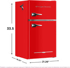 Frigidaire Retro Mini Fridge with Freezer Side Bottle Opener-Small 2 Door Refrigerator Office Bar