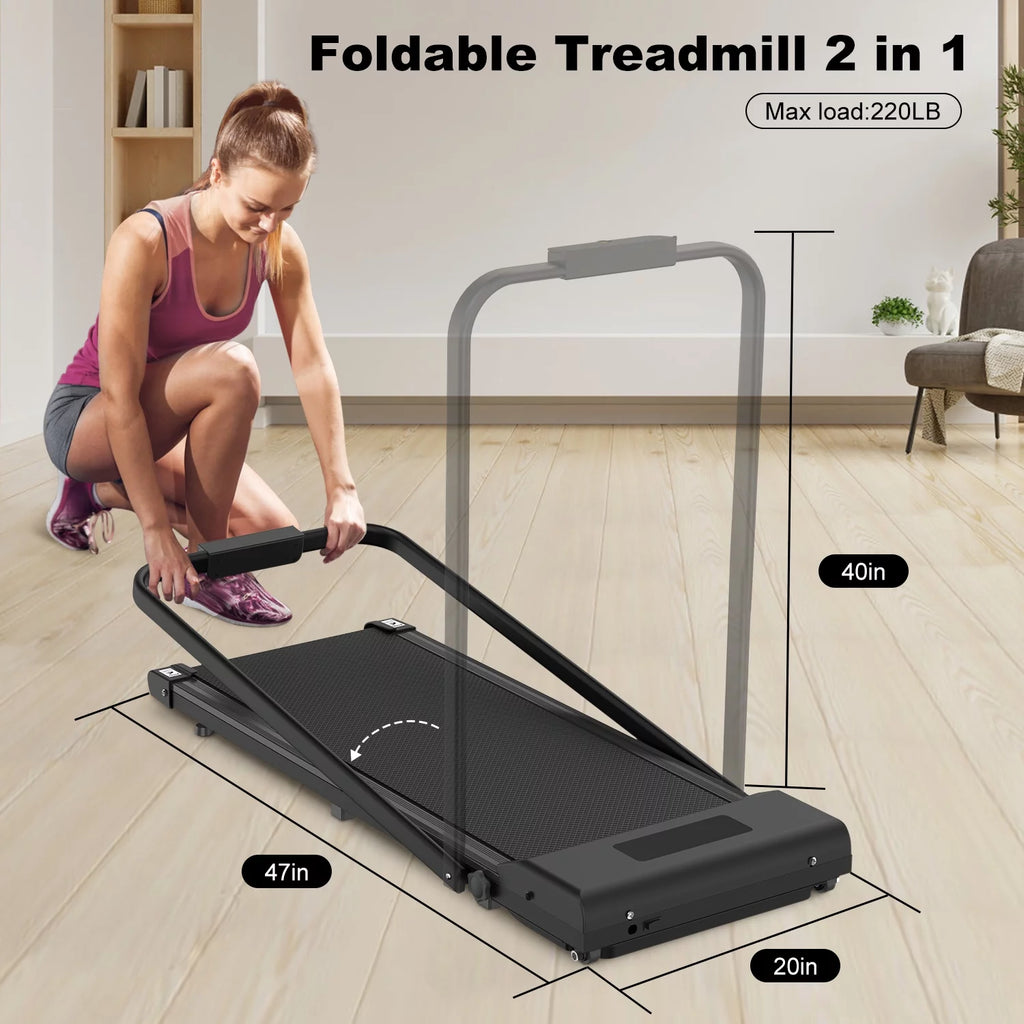 Bigzzia 2 in 1 Under Desk Treadmill, 2.5HP No Installation Portable Handrail Treadmills Running Machine, 6.25MPH, Treadmill with LED Display and Wireless Remote Control for Home/Office, 265 Lb