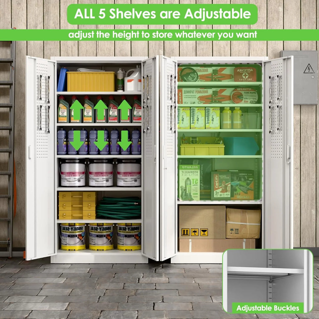 Aobabo 73''H Metal Garage Storage Cabinet with Wheels,Steel Cabinets with 2 Doors and 4 Adjustable Shelves for Home Office,Required Assembly,Black