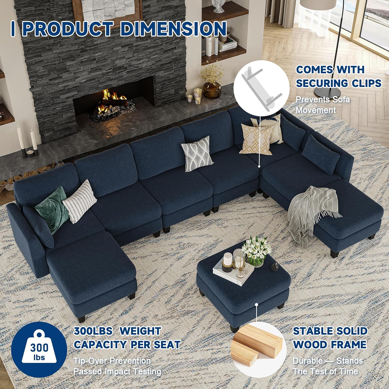 Modular Sectional Sofa, Convertible U Shaped Sofa Couch with High Density Memory Foam, 6 Seat Comfy Modular Sofa Couch for Living Room, Modern U Shaped Sectional Sofa, Dimgrey