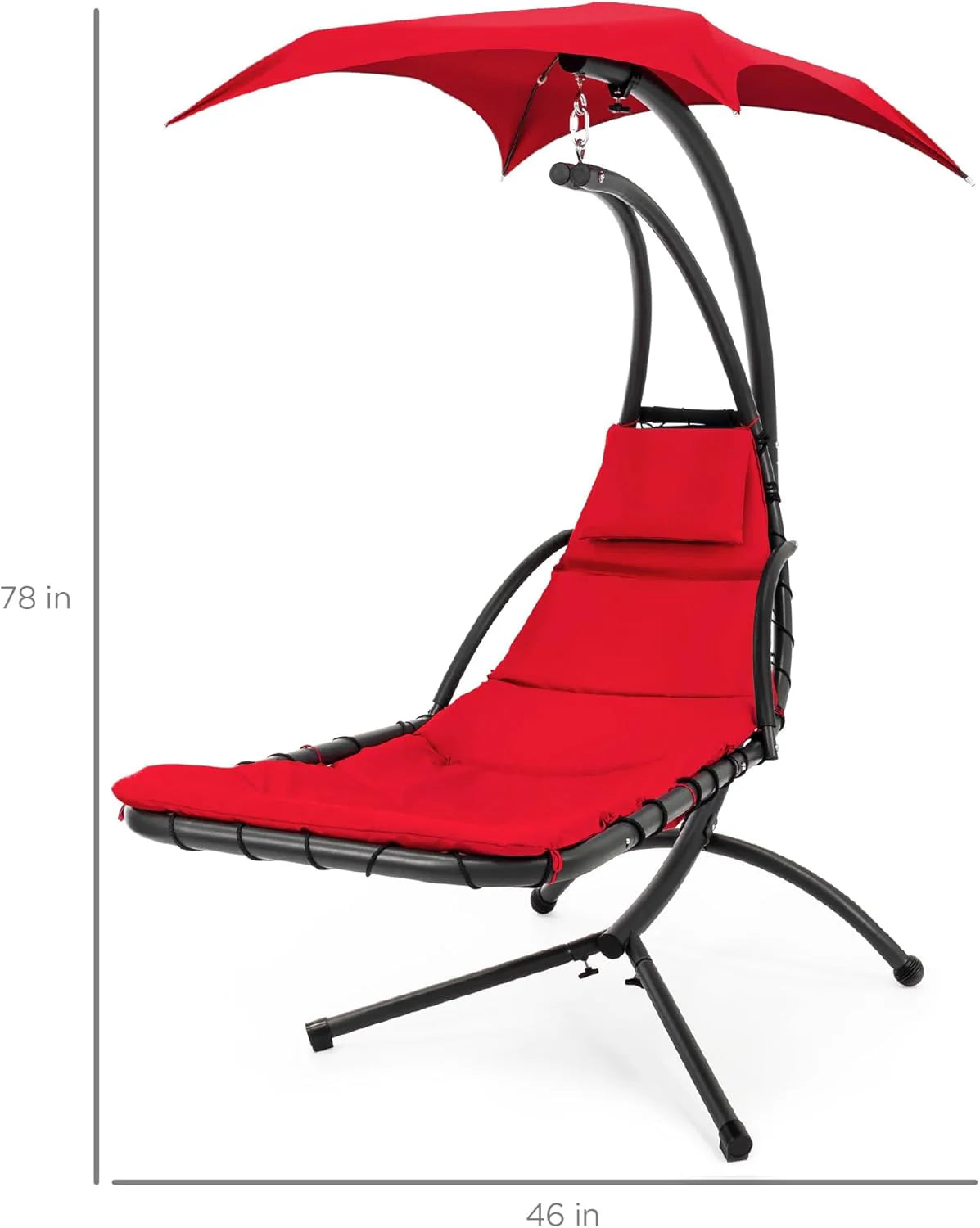 Best Choice Products Outdoor Hanging Curved Steel Chaise Lounge Chair Swing w/Built-in Pillow and Removable Canopy - Teal
