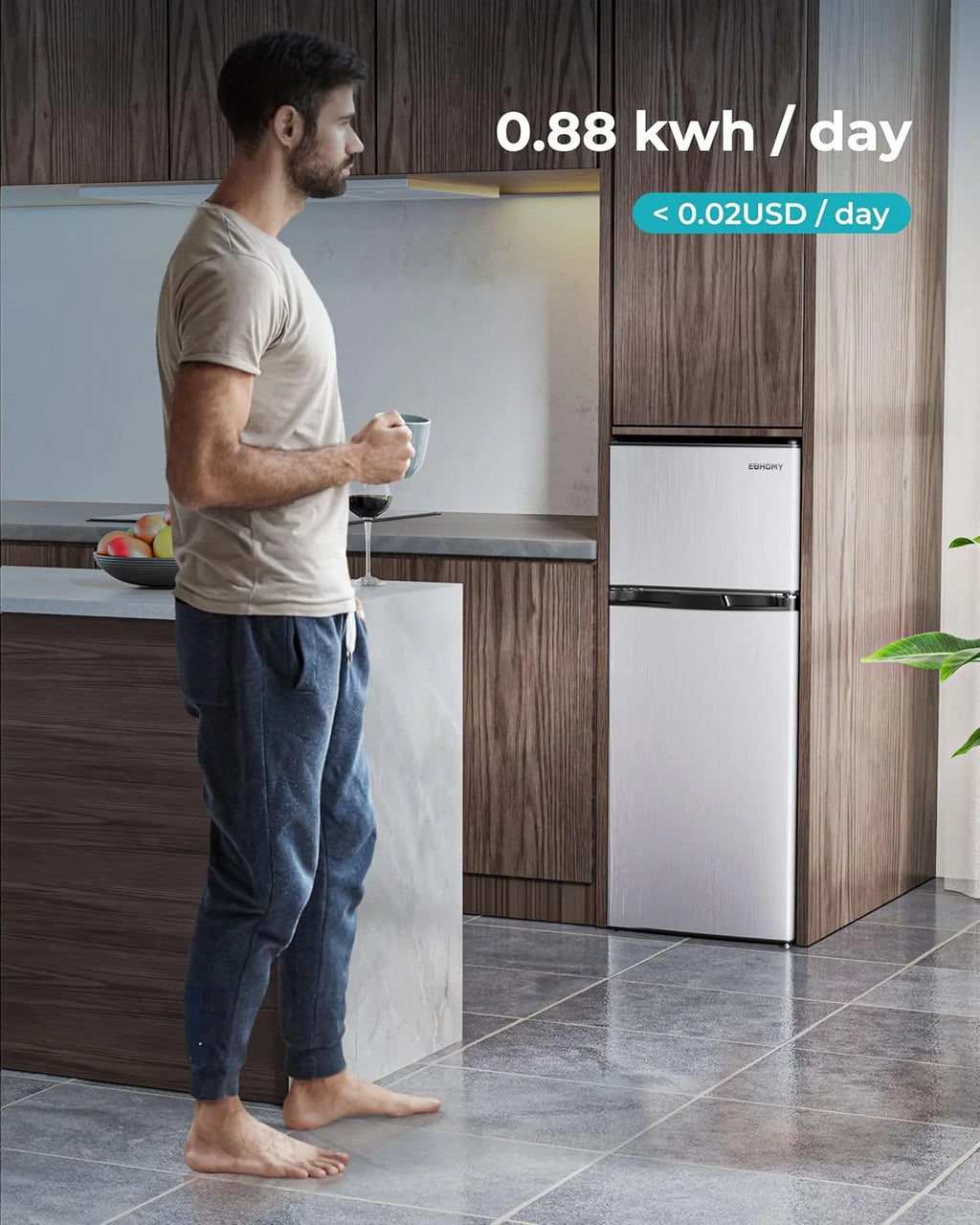 EUHOMY 3.2 Cu.Ft Mini Fridge with Freezer ?C 2-Door Compact Refrigerator for Bedroom, Dorm, Office or Apartment, Silver
