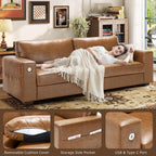 Hanherry 89" Sofa for Living Room, Modern Comfy Sofa with Medium Firm Seat Cushion, Removable Cover,Wide Armrest,USB/Type-C Port,Chenille Fabric Couches for Small Space,Apartment
