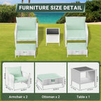 LEVELEVE Balcony Furniture 5 Piece Patio Conversation Set, PE Wicker Rattan Outdoor Lounge Chairs with Soft Cushions 2 Ottoman&Glass Table for Porch, Lawn-Brown Wicker