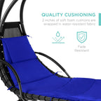 Best Choice Products Outdoor Hanging Curved Steel Chaise Lounge Chair Swing w/Built-in Pillow and Removable Canopy - Teal