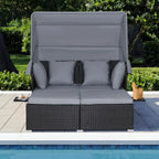 RELAX4LIFE Patio Outdoor Daybed with Canopy Wicker Sunbed Cushions 4 Pillows