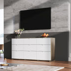 9 Drawer Led Dresser for Bedroom, 58.35'' Wide Wood Dresser Storage Organizer with Power Outlets for 65'' TV, Dressers with Open Shelves