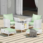 LEVELEVE Balcony Furniture 5 Piece Patio Conversation Set, PE Wicker Rattan Outdoor Lounge Chairs with Soft Cushions 2 Ottoman&Glass Table for Porch, Lawn-Brown Wicker