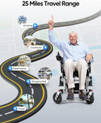 Electric Wheelchair,25 Miles Longer Range, Foldable Power Wheelchair for Adults Seniors,500W Dual Motors,Compact Motorized Wheelchair All Terrain,Intelligent Folding, Travel Size