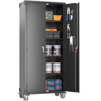 GangMei 72 in Metal Garage Storage Cabinet with Wheels and Pegboard, Black Tall Rolling Tool Cabinet with 4 Adjustable Shelves