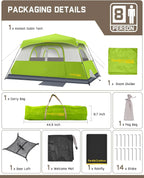 Portable camping tent for 4/6/8/10 people with instant cabin and rainproof and windproof