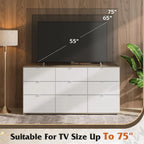 9 Drawer Led Dresser for Bedroom, 58.35'' Wide Wood Dresser Storage Organizer with Power Outlets for 65'' TV, Dressers with Open Shelves