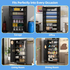 Aobabo 73''H Metal Garage Storage Cabinet with Wheels,Steel Cabinets with 2 Doors and 4 Adjustable Shelves for Home Office,Required Assembly,Black