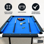 Hathaway Fairmont 6 Ft Portable Pool Table, Adults Folding Billiards Tables for Game Room with Easy Foldable Storage, Includes Full Set of Billiard Balls, Cues, Chalk & Brush