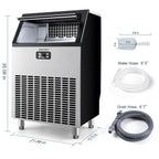 EUHOMY Commercial Ice Maker Machine, 100lbs/24H Stainless Steel Under Counter ice Machine with 33lbs Ice Storage Capacity, Freestanding Ice Maker.