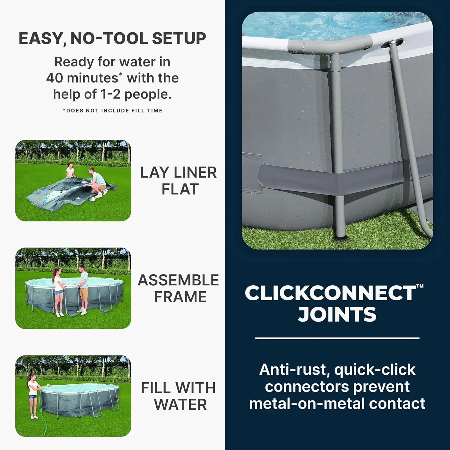 Power Steel 14' x 8'2" x 39.5" Oval Above Ground Pool Set | Includes 530gal Filter Pump, Ladder, ChemConnect Dispener