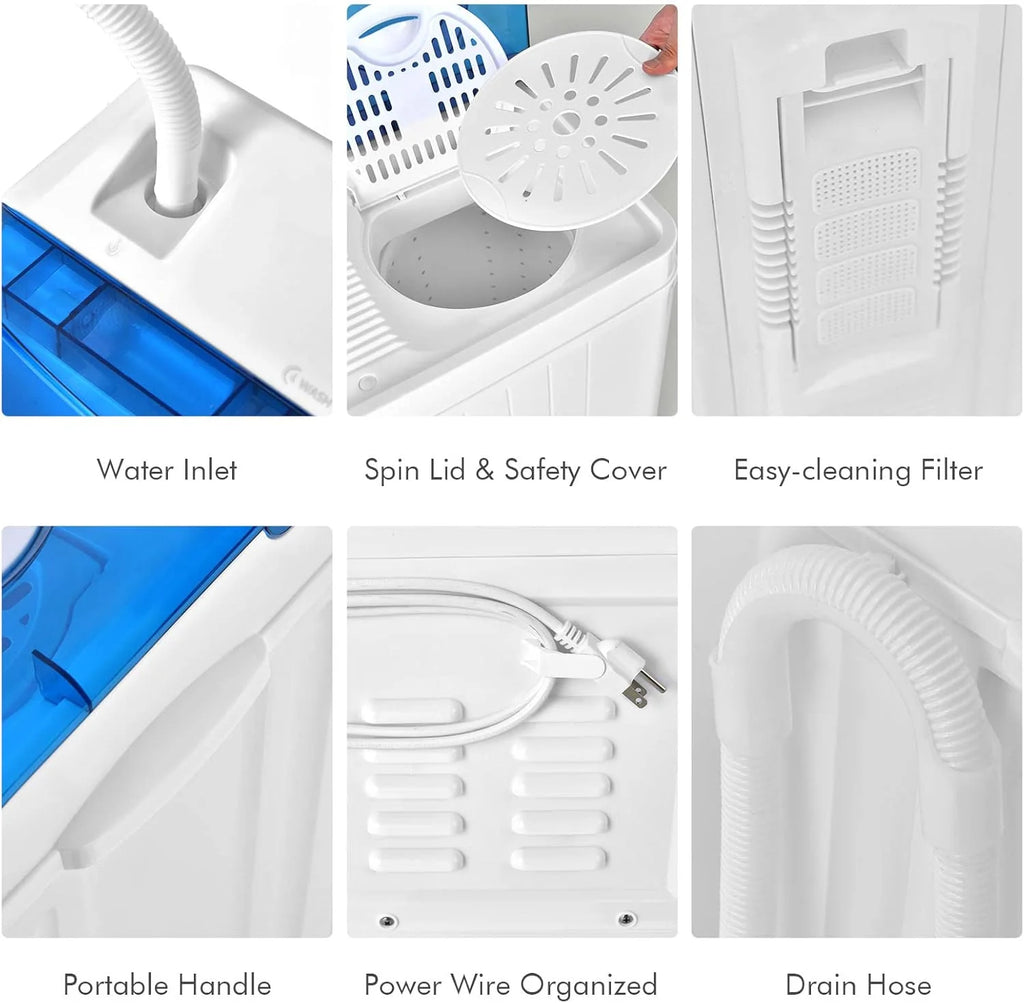 COSTWAY Double Tub 26 lb Capacity Laundry 18 lb 8 lb Spin Combo with Timer Knob Built-in Drain Pump Small Portable Washing Machine