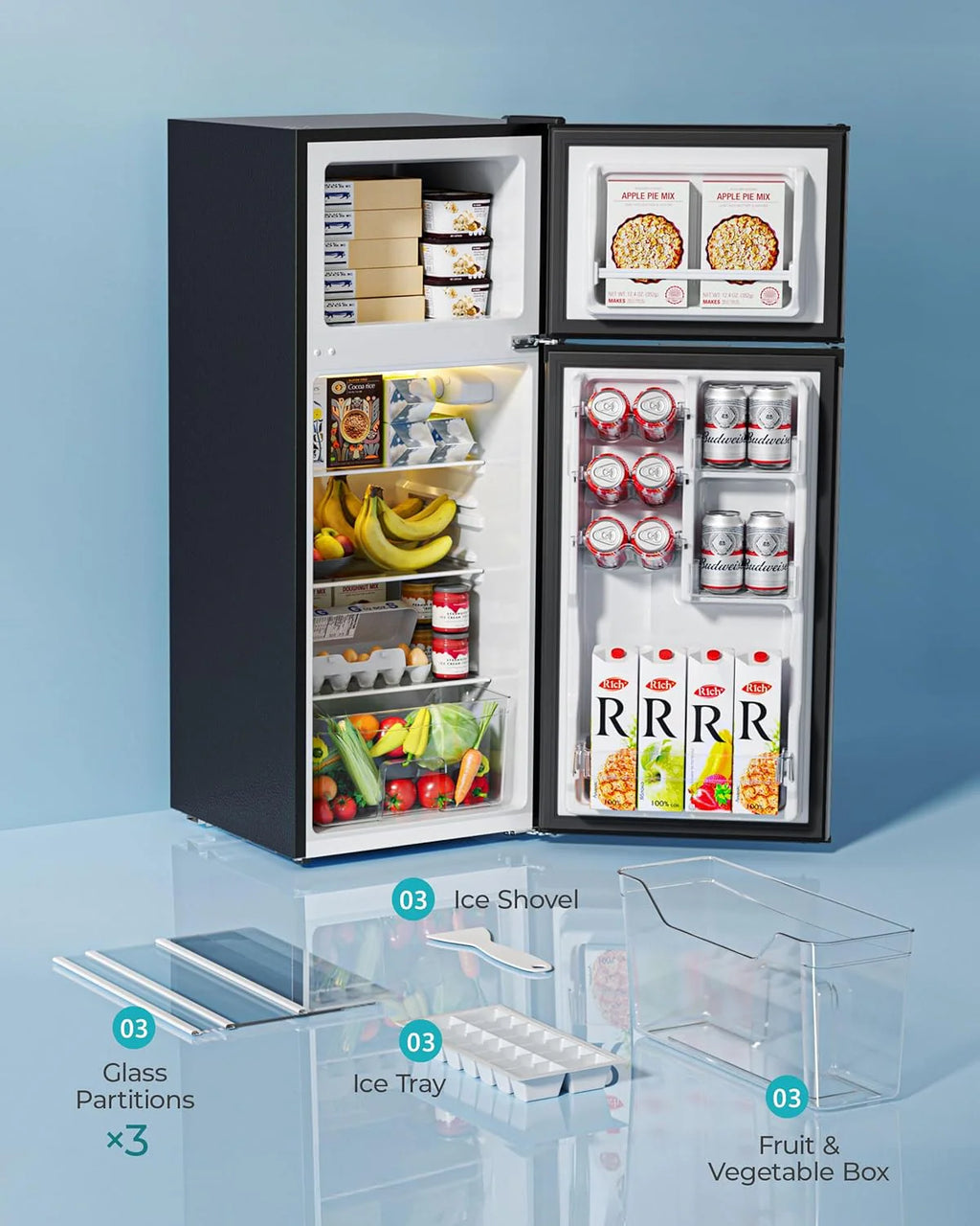 EUHOMY 3.2 Cu.Ft Mini Fridge with Freezer ?C 2-Door Compact Refrigerator for Bedroom, Dorm, Office or Apartment, Silver