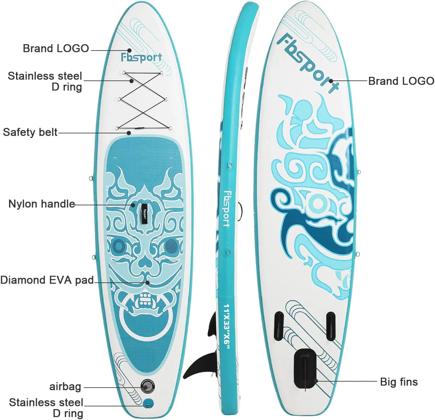 FBSPORT 11' Premium Stand Up Paddle Board Yoga Board with Durable SUP Accessories Carry Bag