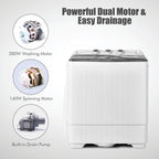 COSTWAY Double Tub 26 lb Capacity Laundry 18 lb 8 lb Spin Combo with Timer Knob Built-in Drain Pump Small Portable Washing Machine