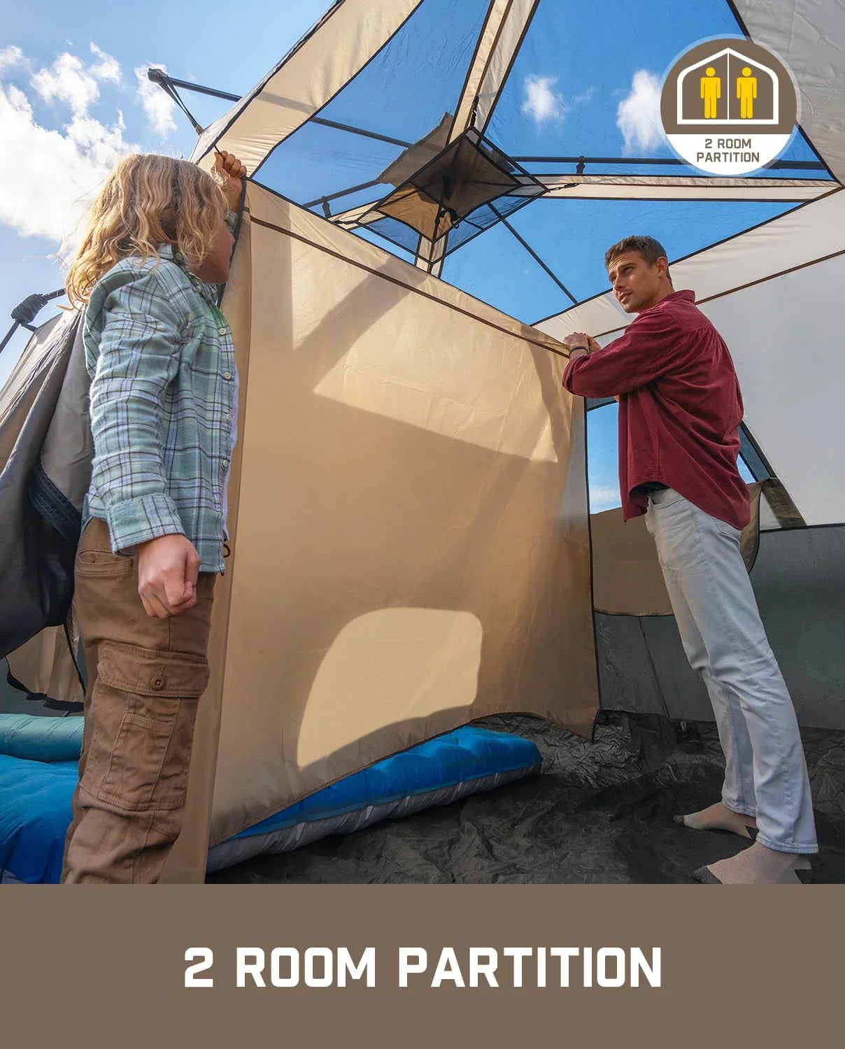 Portable camping tent for 4/6/8/10 people with instant cabin and rainproof and windproof