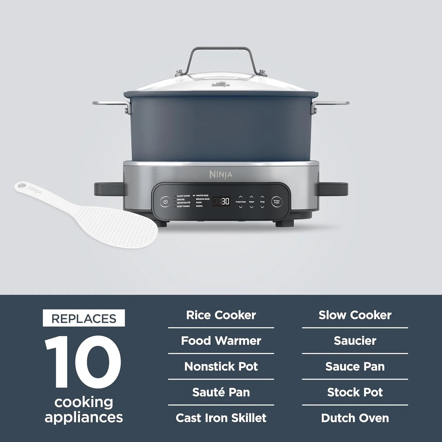 Ninja Slow Cookers 8.5-Quart Multi-Cooker with Dutch oven, steamer, glass lid with integrated spoon, nonstick and oven-safe pot