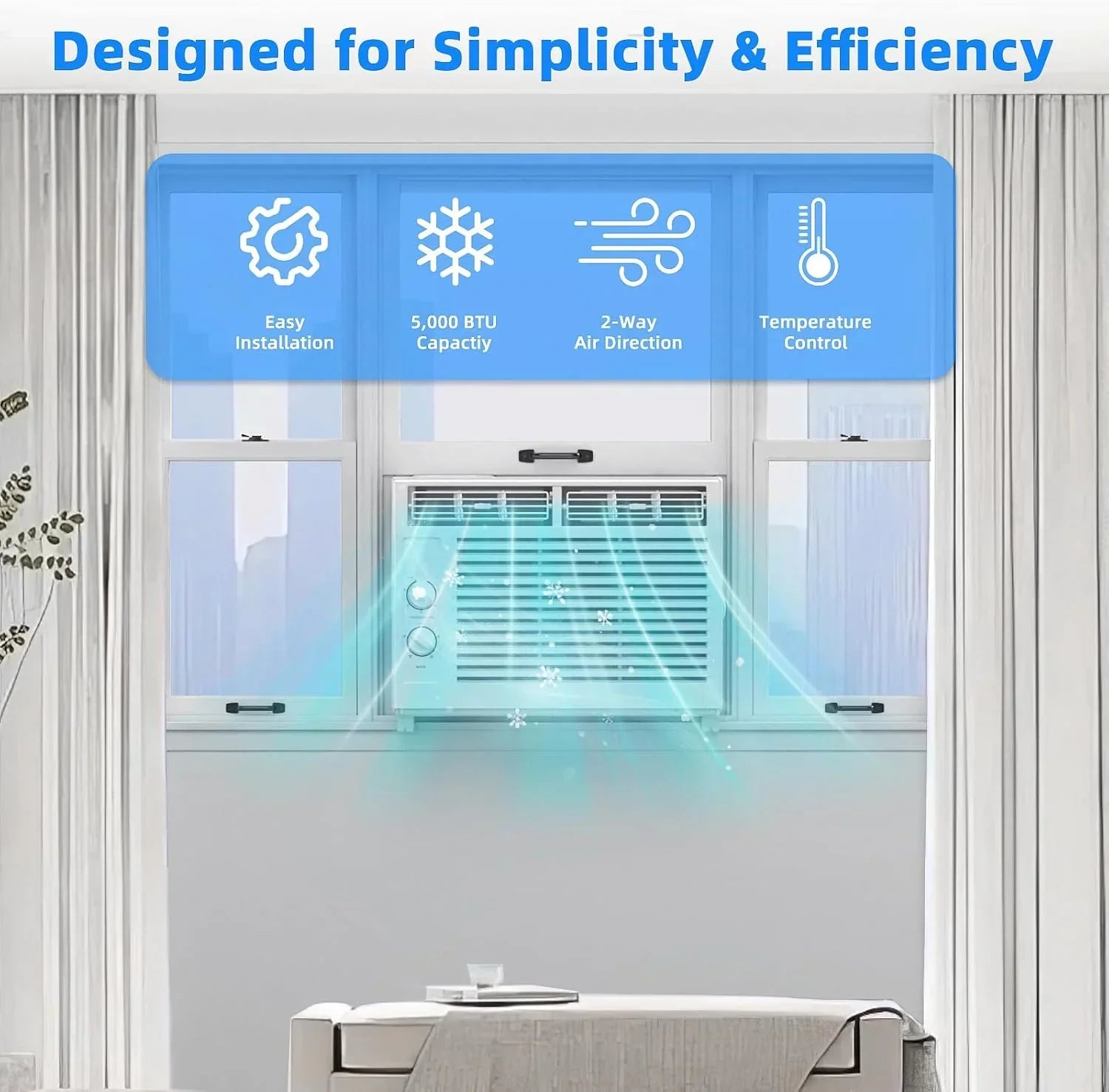 Antarctic Star 12,000 BTU U-Shaped Window Air Conditioner Unit Cools up to 550 Sq.Ft. with 6 Modes