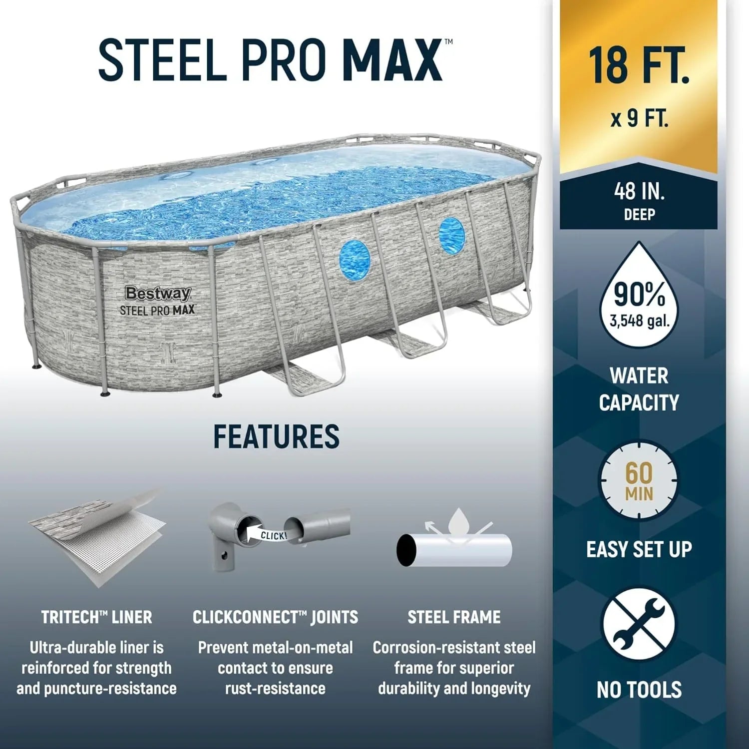 Power Steel Swim Vista Series II 14' x 8' 2" x 39.5" Above Ground Outdoor Swimming Pool Set
