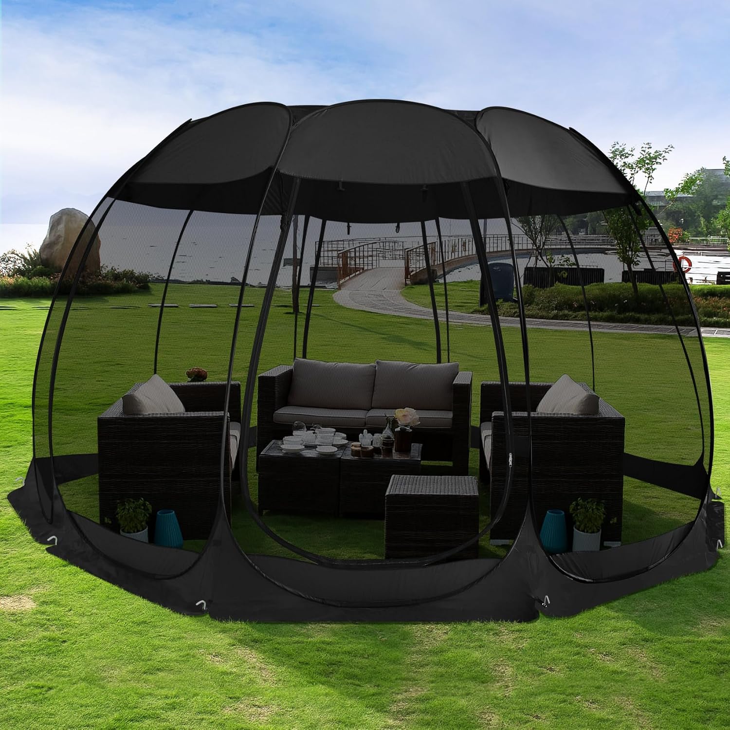 Alvantor Pop Up Screen House Gazebo with Mosquito Netting, Instant UV Resistant Sun Shelter for Patio & Backyard, Portable Canopy Tent for 2-10 Person