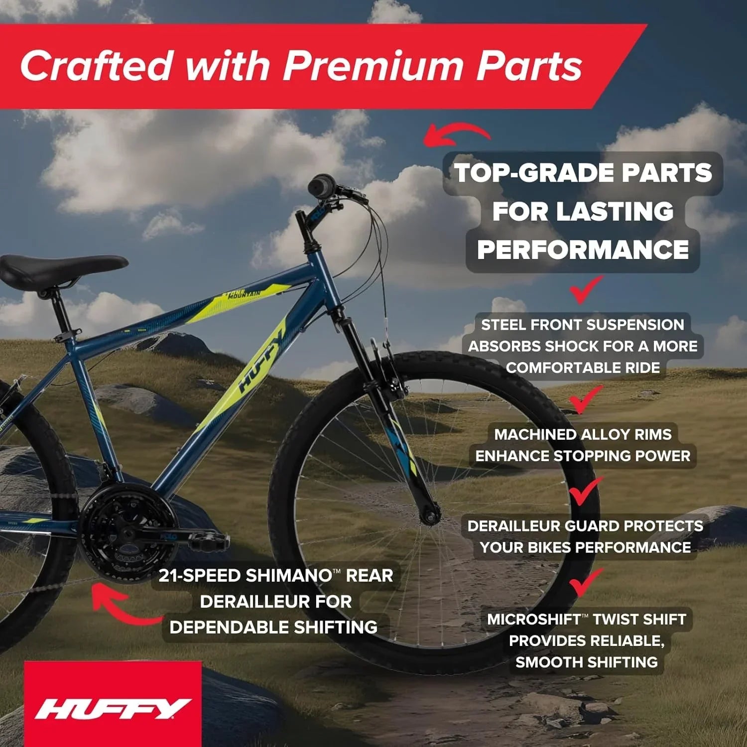 Huffy Stone Mountain Hardtail Mountain Bike for Boys/Girls/Men/Women 20"/24"/26" Sizes