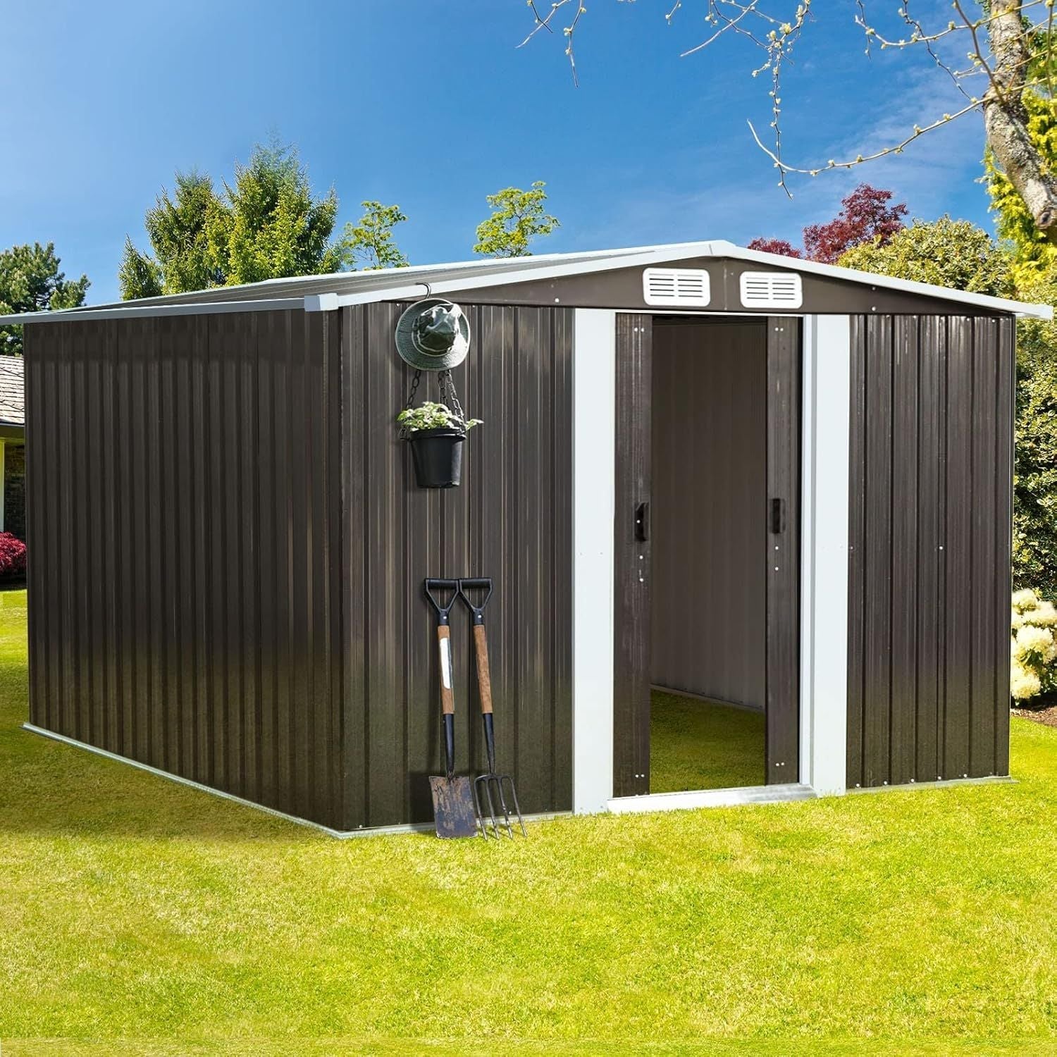 Livsip Outdoor Garden Shed 2.57 x 2.05M with Metal Frame Storage